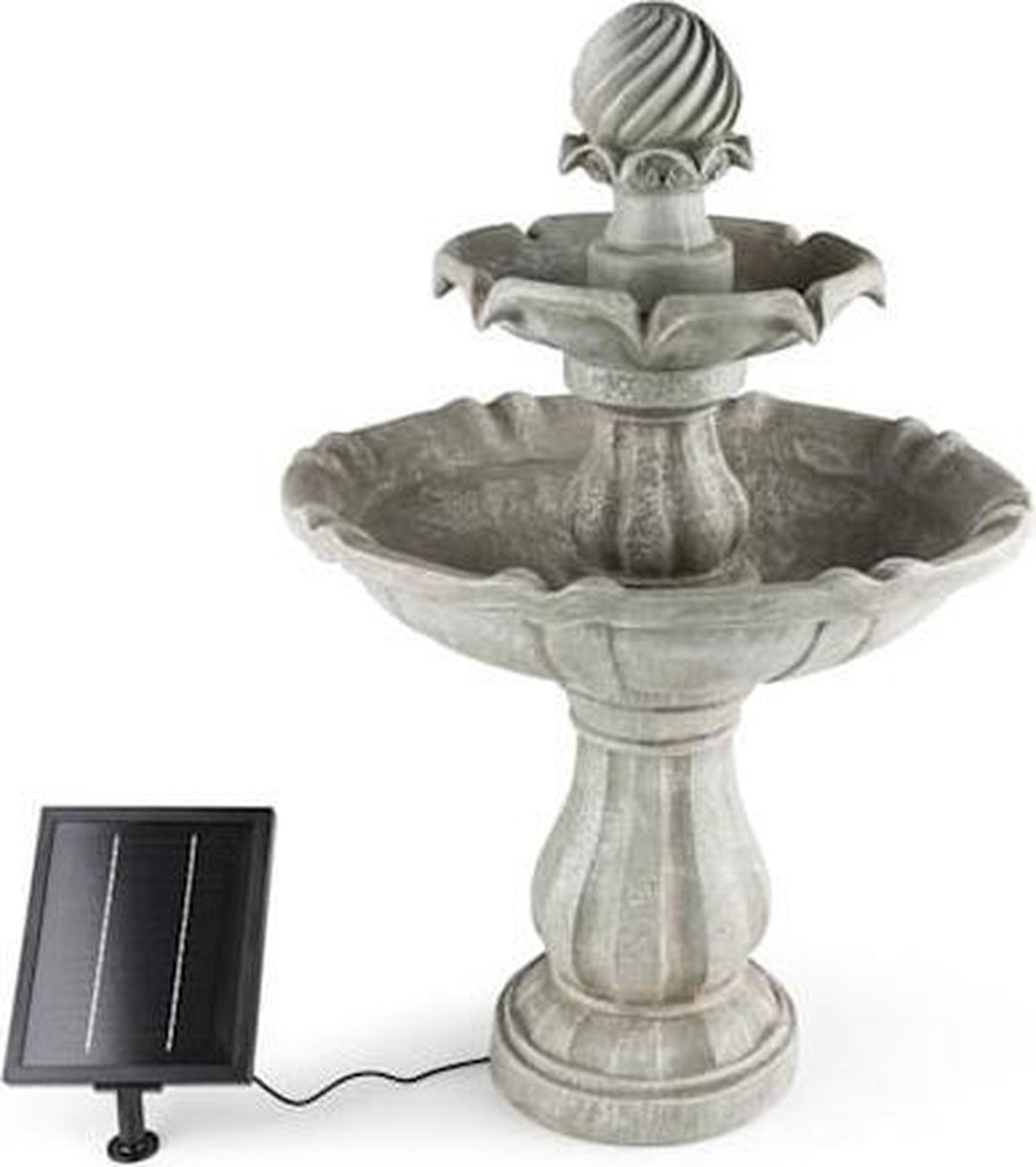 blumfeldt Sierfontein Vogelsbrunn - Tuinfontein , Fontein, Vogelbad , Betonlook , 3 Watt zonnepaneel , Pomp , 250 liter/h debiet , weerbestendig , grijs - Waterspel - voor Tuin voor Terras - Solar - voor Woonkamer - Waterornament