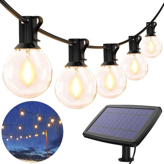 Lichtslinger buiten op zonne energie 25 LED E12 lampen warm licht -  lampsnoer -... | bol.com