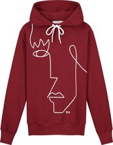 Collect The Label - Lijn Kunst Gezicht Hoodie - Bordeaux Rood - Unisex - L