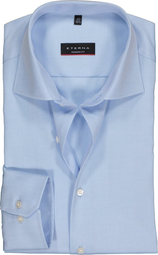 ETERNA Modern Fit overhemd - niet doorschijnend lichtblauw twill - Strijkvrij - Boordmaat: