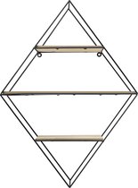 Wandplank – Met 3 planken – Metaal & hout - Afmeting (LxBxH) 47 x 12 x 64 cm – Kleur hout kleurig & zwart