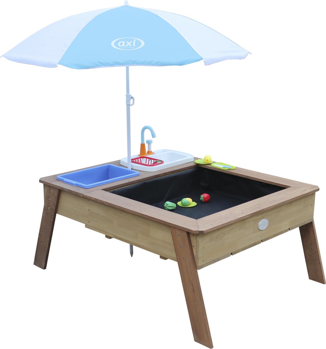 AXI Linda Zand & Water Tafel met Speelkeuken wastafel Bruin - Parasol Blauw/wit — afbeelding 11