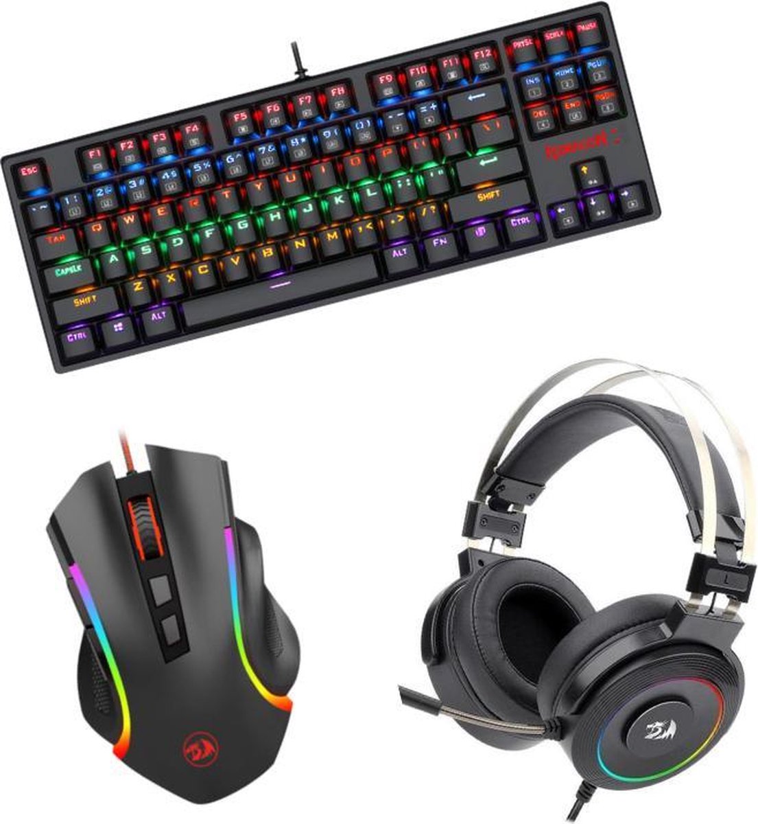 Redragon gaming set | toetsenbord en muis en headset | RGB verlichting - 10000 DPI - 7.1 Surround sound