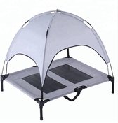 Honden Ligbed Met Zonnedak - Hondenbed Stretcher met UV Canopy - Hondenstretcher met zonnetent - Grijs - L: L92 x B76 x H100 cm - Elevated Portable Dog Cot tent with UV Protection
