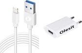 OLESIT USB 5V Oplader + Kabel voor o.a. iPhone 13/12/11/X/XS/XR/XS MAX / iPhone 8 / 8 Plus / iPhone SE / 5S / iPhone 6S / 6 Plus / 7 / 7 Plus - 2 Meter 2.4A Oplaadkabel en Adapter