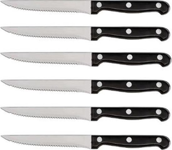 Wooners® – Steakmessen | Set van 6 | RVS | Messen | Vaatwasserbestendig | Tafelmessen | Zwart