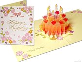 Popcards popupkaarten – Romantische Taart met gouden kaarsen Happy Birthday Verjaardag Felicitatie verjaardagstaart verjaardagskaart pop-up kaart 3D wenskaart