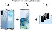 Samsung Galaxy S20 hoesje shock proof case transparant - 2x Samsung S20 Screen Protector UV + 2x Camera Lens Screenprotector