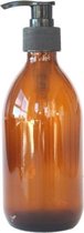 Glazen pompflesje 300 ml amber                        - Pomp 300 ml