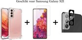 Samsung Galaxy S21 hoesje shock proof case transparant - 1x Samsung S21 Screen Protector + 1x Camera Lens Screenprotector