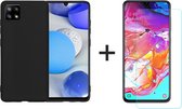 Samsung galaxy A22 5G hoesje zwart siliconen case hoes cover hoesjes - 1x Samsung A22 5G screenprotector