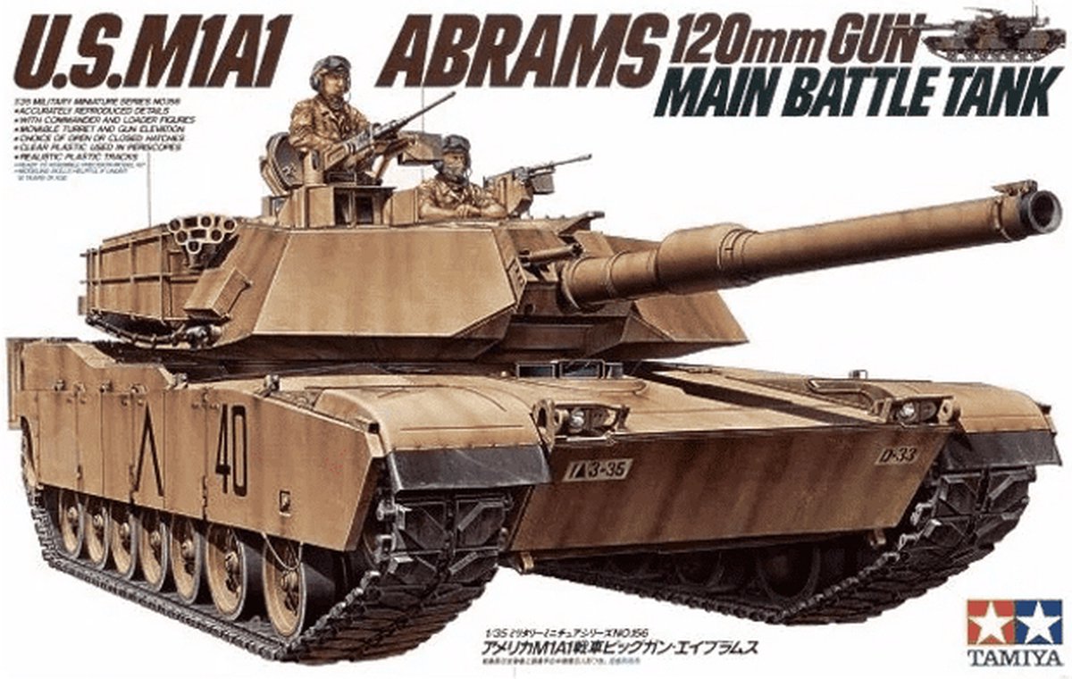 Tamiya Modelbouwpakket Militaire voertuigen - 35158 US MBT M1A1 Abrams w/Mine Plow and 2 Figures Plastic - 1:35 - Modelbouw