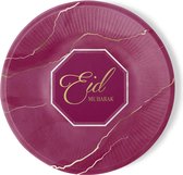 Ramadan decoratie: Eid mubarak borden Bordeaux/Paars (6 stuks)