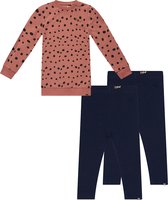 Koko Noko BIO Basics Set(3delig) Sweatjurk Nena Dusty Pink Dot en 2 paar leggings Blauw - Maat 134/140