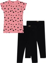 Koko Noko BIO Basics Set(3delig) Jurk Niya Dusty Pink Dot en 2 paar leggings Zwart - Maat 74/80