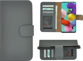 Hoesje Samsung Galaxy A51 - 4G - Bookcase Hoesje - Samsung A51 Wallet Book Case Echt Leer Grijs Cover