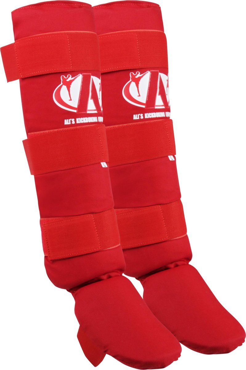 Ali's Fightgear - SHIN PRO - Kickboksen scheenbeschermers - Katoen - Rood - Maat L- Scheenbeschermers - Scheenbeschermers kickboksen - Scheenbeschermers vechtsport - Scheenbeschermers kickboksen kind - Scheenbeschermers kickboksen dames