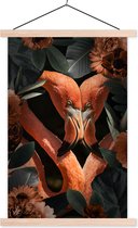 Posterhanger incl. Poster 40x60 cm - Schoolplaat - Flamingo - Bladeren - Bloemen - Textielposter - Blanke latten