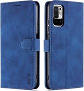 Voor Geschikt voor Xiaomi Poco M3 Pro 5G AZNS Huid Voelen Kalf Textuur Horizontale Flip Lederen Case met Kaartsleuven & Houder & Portemonnee (Blauw)