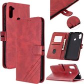 Voor Samsung Galaxy A11 Stiksels Stijl 2-Kleur Koe Textuur Horizontale Flip PU Lederen Case met Houder & Kaartsleuf & Lanyard (Rood)