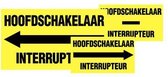 Hoofdschakelaar en interrupteur pijl rechts sticker, geel zwart 400 x 150 mm