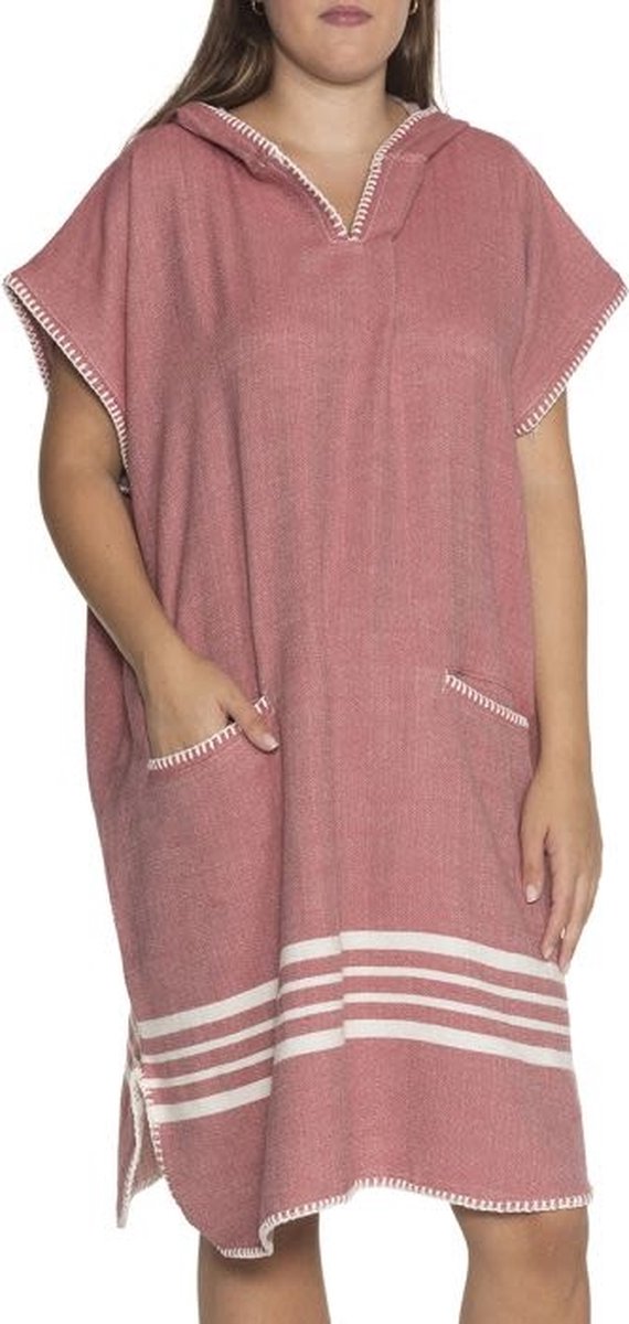 Strandponcho Sultan Dusty Rose - S/M - saunaponcho - damesponcho - S/M - dames poncho - poncho volwassen - poncho met capuchon