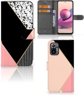 GSM Hoesje Xiaomi Redmi Note 10S | 10 4G | Poco M5s Bookcase Black Pink Shapes