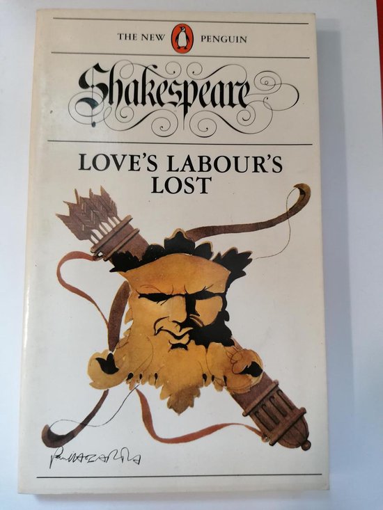 Boek 'Love's Labour's Lost' met een illustratie van een masker en pijlen. The New Penguin Shakespeare.