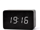 Horloge numérique - Horloge de bureau - Aspect bois - Bois Zwart + Chiffres Witte