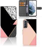 GSM Hoesje Samsung Galaxy S21 FE Bookcase Black Pink Shapes
