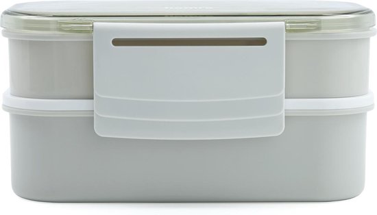 schaal regionaal Zijdelings Homra Lunchbox STAQS Grey - Bento Box - 2 Laags Broodtrommel - 3  Compartimenten -... | bol.com