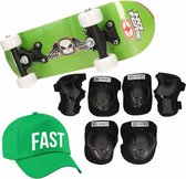 Skateboard set voor kinderen maat L - 9-10 jaar/valbescherming/fast pet/skateboard met print 43 cm groen