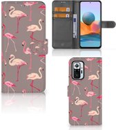 Hoesje met naam Xiaomi Redmi Note 10 Pro Wallet Book Case Flamingo