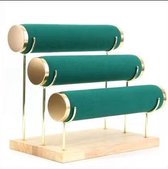 Dielay - Luxe Display Armbanden - Sieradenhouder 3 Lagen - 28x16x25 cm - Hout en Metaal - Groen