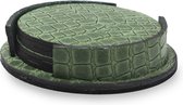 Onderzetterhouder + 6 Onderzetters Leer Snake Groen Rond | Coaster Queen