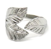 Ring met Bladeren - RVS - One Size - Zilverkleurig