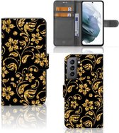 Telefoonhoesje Geschikt voor Samsung Galaxy S21 FE Bookcase Cadeau voor Oma Gouden Bloemen