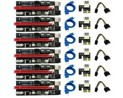 6 stuk Ultrastabiel Ver009S Usb 3.0 Pci-E PCIe Riser Ver009S Express 1X 4X 8X 16X Extender Riser Card Adapter sata 15Pin Naar 6 Pin Power Kabel ETH Mining