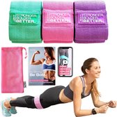 Premium 6-Pack HIIT Weerstandsbanden Set: 3x Elastic Fabric Resistance Bands, 32pag. printed Exercise Guide, 1x Gym Bag | Full-Body Fitness Bundle for Abs Booty Hip Butt Glute Stre