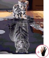 Schilderen Op Nummer Volwassenen Tijger Kat Dieren – 40x50 cm - Inclusief Tekenhandschoen - Paint By Number Volwassenen