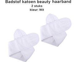 2 STUKS Verstelbaar Badstof Haarband - Haarband - Beauty gezichtsverzorging - Hoofdband - Make Up - Beauty Haarband - Make-up Haarband - Klittenband sluiting - Cosmetica Haarband - schoonheidsspecialiste hoofdband - wit