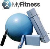 Yoga starter set 4 in 1| Fitness set | Yoga mat | Pilatus | Fitness mat | Yogaset | Yoga bal 65cm | Yoga belt | Yoga riem | Yoga block | Thuis fitness |  Blauw