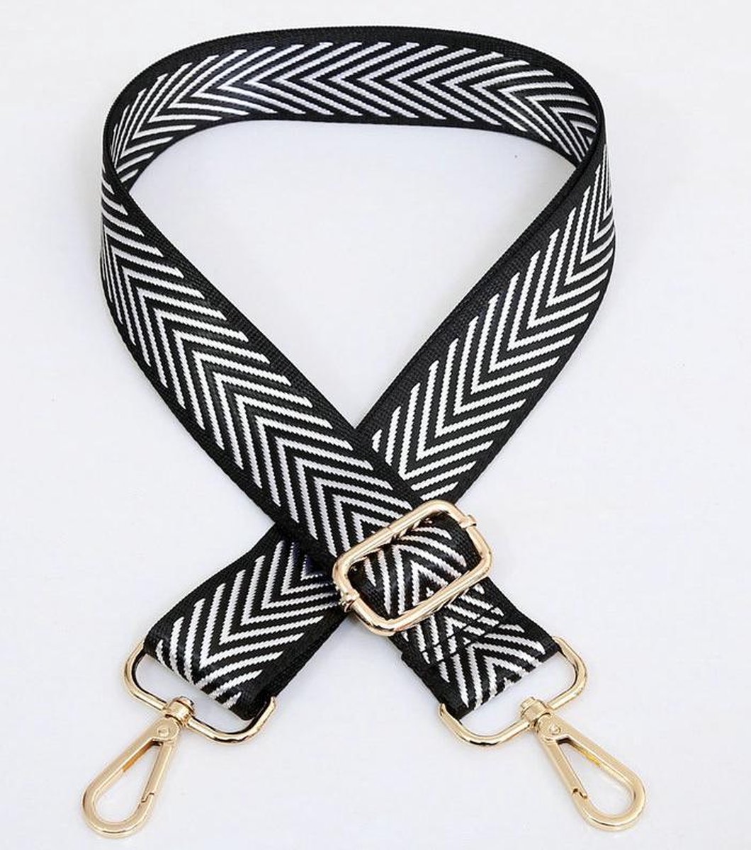 Bag Strap - Bagstrap - Tassenriem - Schouderband - Verstelbaar - Zwart/Wit Zebra Print - Gouden Gesp - JONQ
