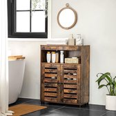 badkamerkast, badkamerkast, 60 x 30 x 80 cm, opbergkast, jaloeziedeuren, open vak, in hoogte verstelbaar legbord, vintage bruin BBK44BX