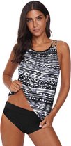 Crisscross Tankini Dames 2-Delig - Zwart Wit - Maat XXL/2XL