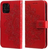 7-bloemblaadjes bloemen reliëfpatroon horizontale flip PU lederen tas met houder & kaartsleuven & portemonnee & fotolijst voor iPhone 12 Pro Max (rood)