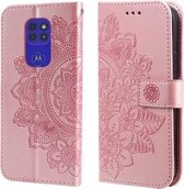 Voor Motorola Moto G9 Play / E7 Plus 7-bloemblaadje Bloemen Embossingpatroon Horizontale Flip PU-lederen hoes met houder & kaartsleuven & portemonnee & fotolijst (roségoud)