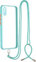 Voor Xiaomi Redmi 9A/9i Transparante PC + TPU Phone Case met Contrast Kleur Knop & Nekkoord (Groen)