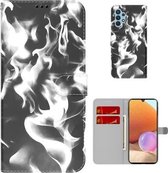 Voor Samsung Galaxy A32 4G Cloud Fog Patroon Horizontale Flip Lederen Case met Houder & Kaartsleuf & Portemonnee (Zwart)