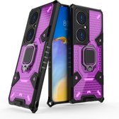 Voor Huawei P50 Pro Space PC + TPU schokbestendig hoesje met ringhouder (paars)